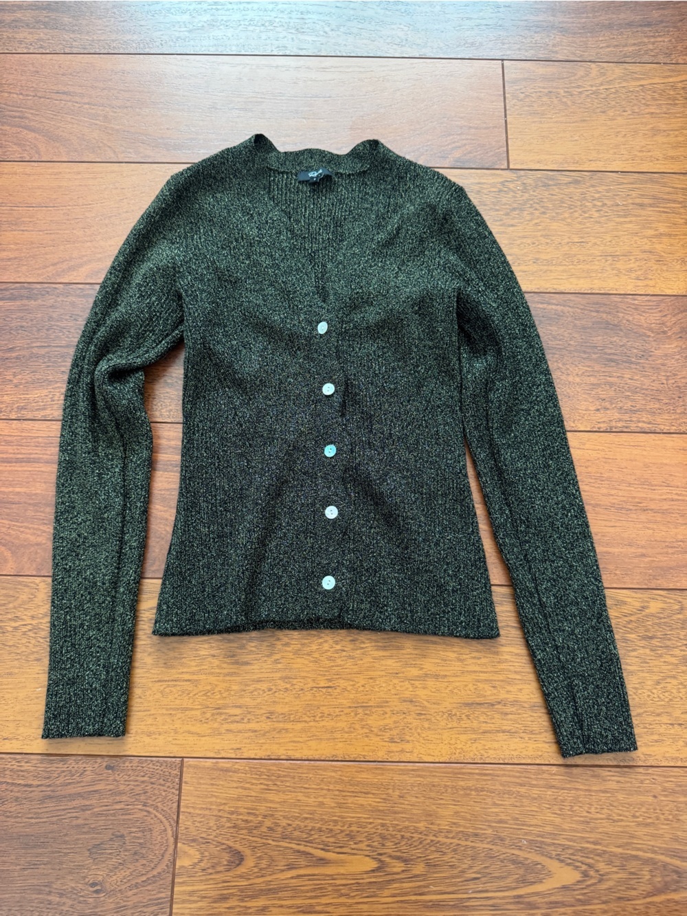 Rails Metallic Knit Sweater | Small | Black & Gold Button Back Lightweight Top